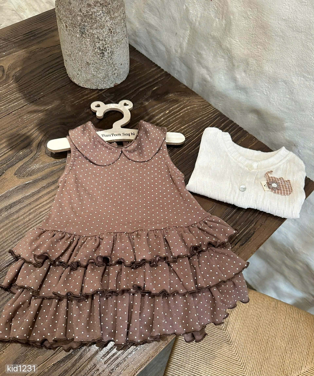 Brown Polka Dot with Cardigan Set