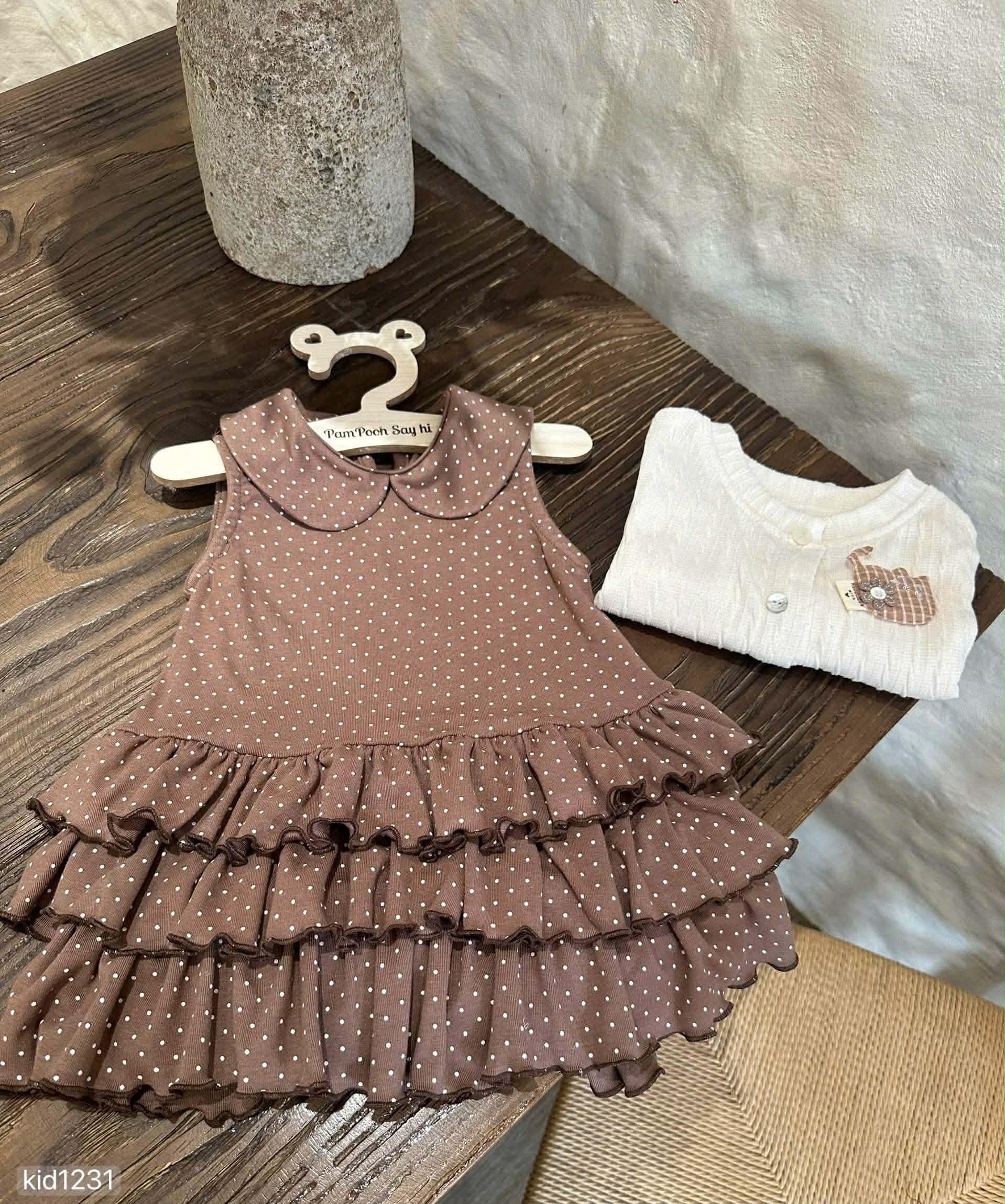 Brown Polka Dot with Cardigan Set