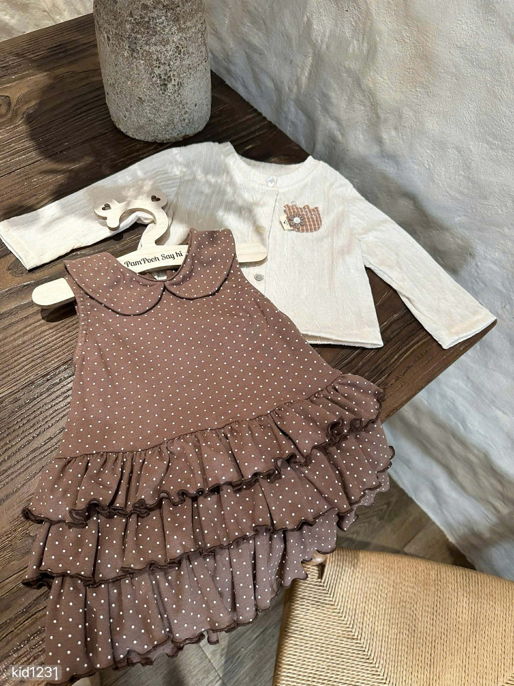 Brown Polka Dot with Cardigan Set