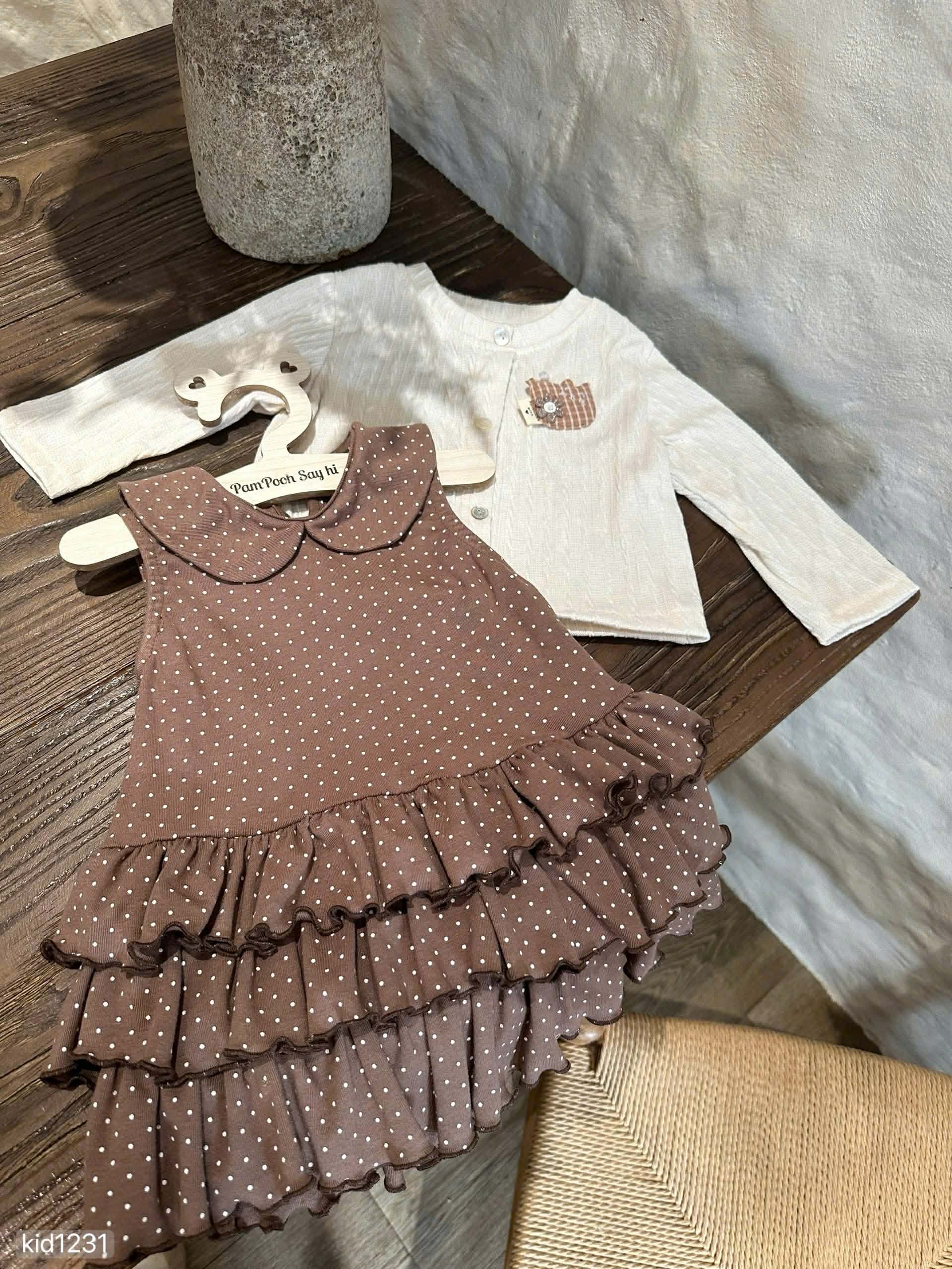 Brown Polka Dot with Cardigan Set