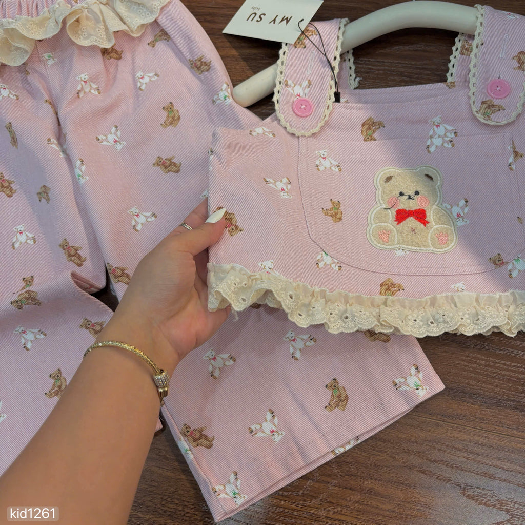 Embroidered Teddy Bear Two Pieces Set