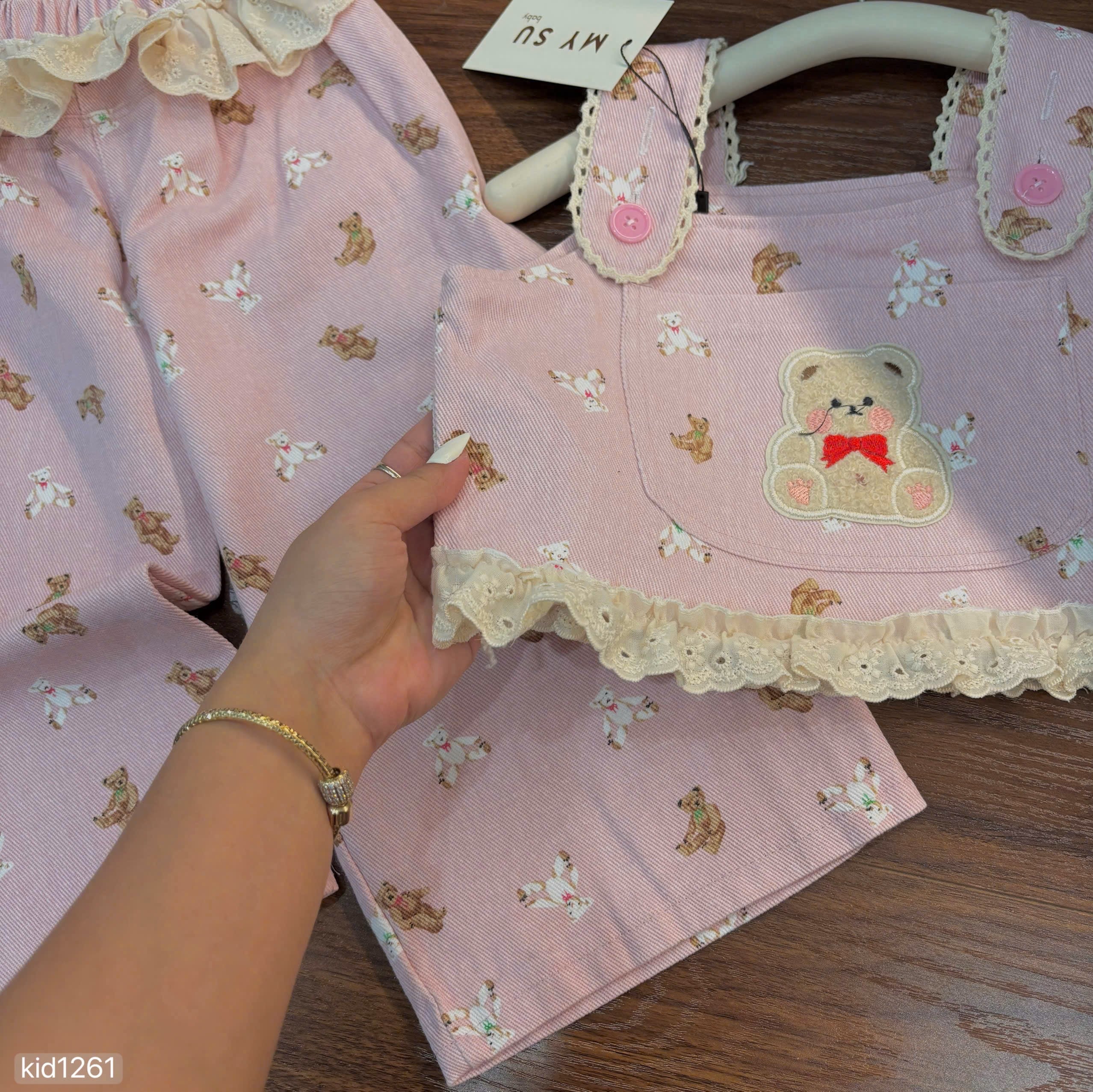 Embroidered Teddy Bear Two Pieces Set