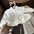 2- Pieces White Tiered Ruffle Blouse and Ribbed Flare Pants
